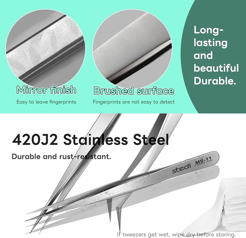 Stedi 2PCS Precision Tweezers Set, Model Hobby Making Tools,Ultra-Precision Premium Stainless Steel Tweezers for Gundam, Scale Military Model, 3D Resin Parts, Industrial Tweezers - Image 2